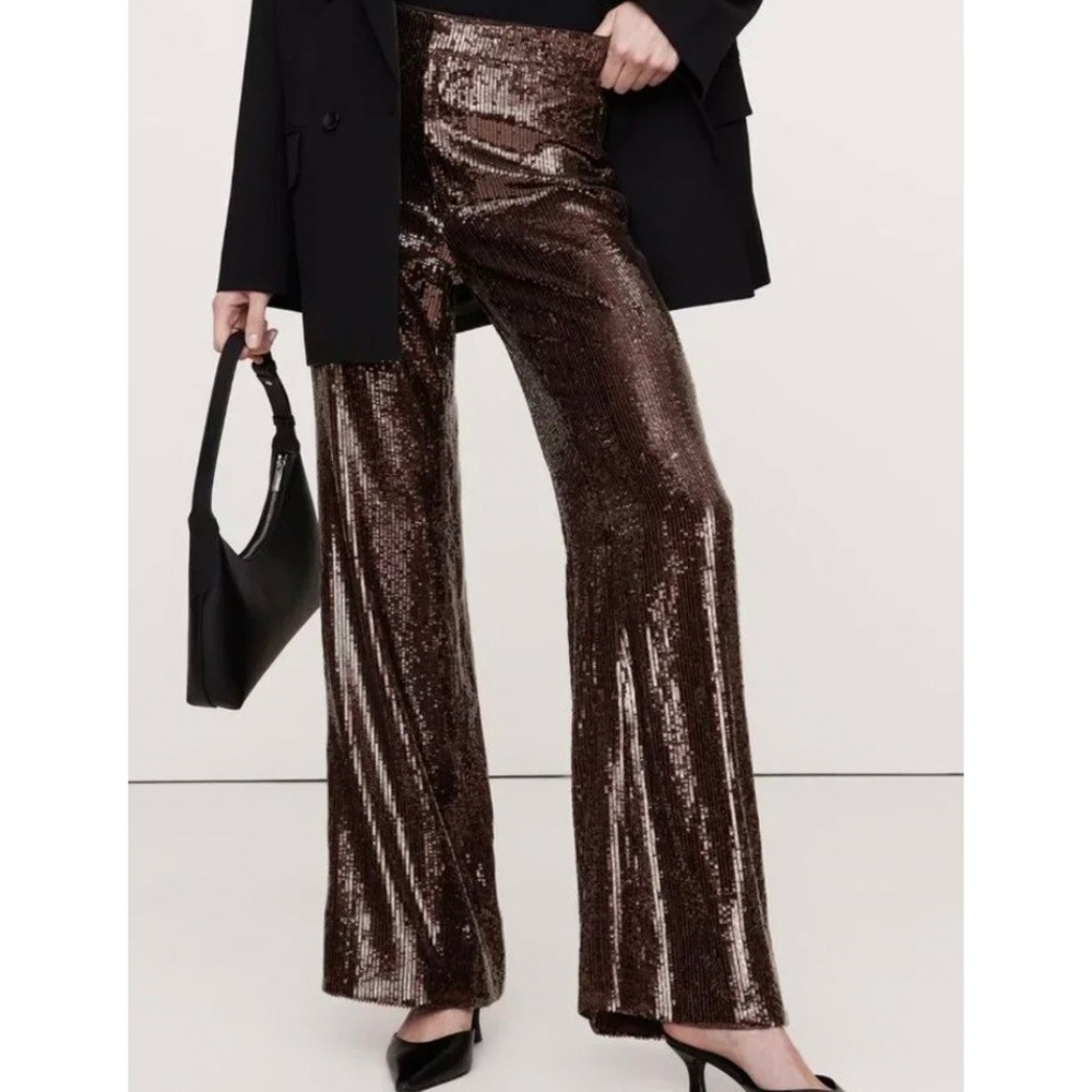 Banana Republic Brown Dopamine Sequin Wide Leg Pant High Rise Glam Evening‎ SZ 6